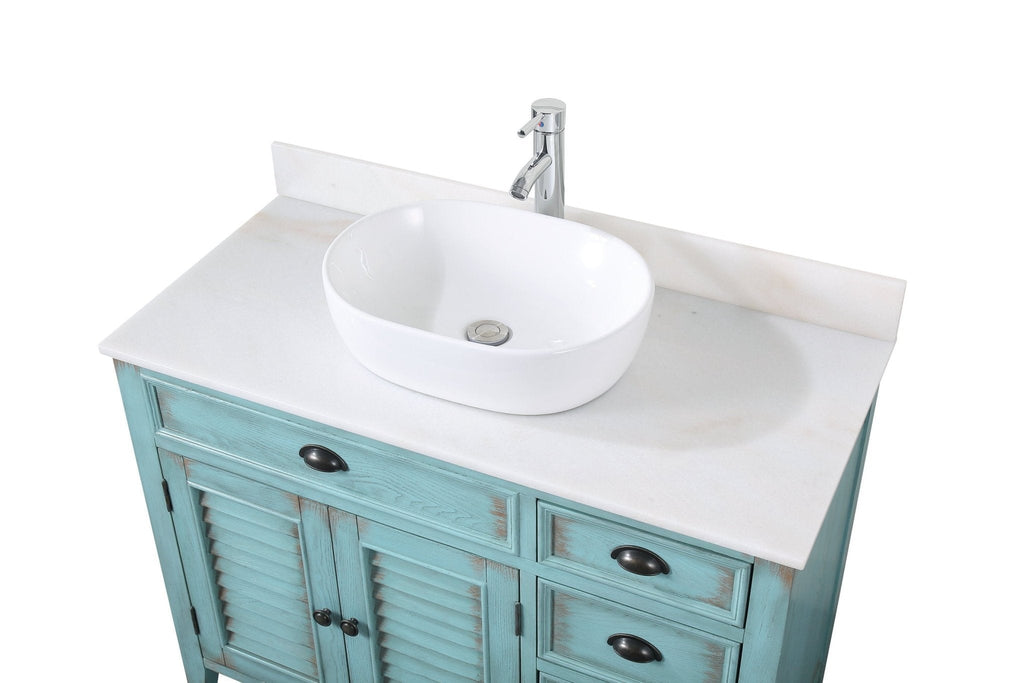 42 Inch Abbeville Farmhouse Style Distressed Blue Vessel Sink Bathroom Vanity