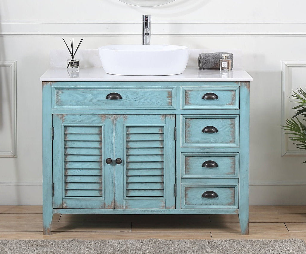 42 Inch Abbeville Farmhouse Style Distressed Blue Vessel Sink Bathroom Vanity