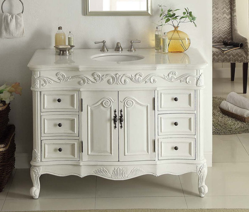 42 Inch Antique White Traditional Style Single Sink Beckham Bathroom Vanity