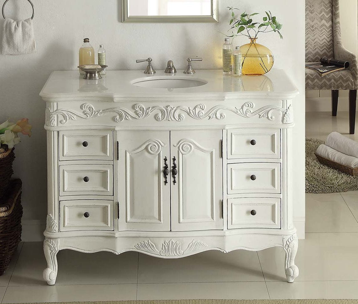 42 Inch Antique White Traditional Style Single Sink Beckham Bathroom Vanity