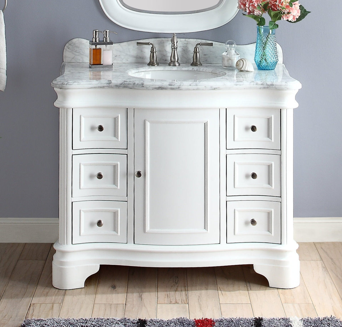 42" Benton Collection Carrara Marble Top Sesto White Bathroom Vanity
