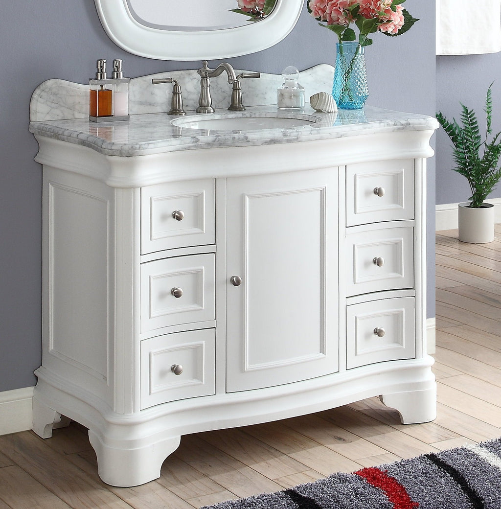 42" Benton Collection Carrara Marble Top Sesto White Bathroom Vanity