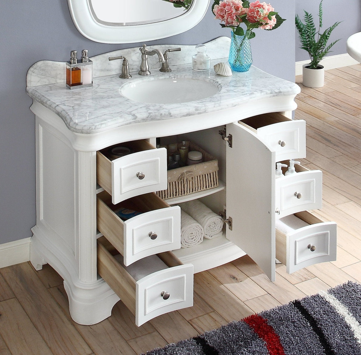 42" Benton Collection Carrara Marble Top Sesto White Bathroom Vanity