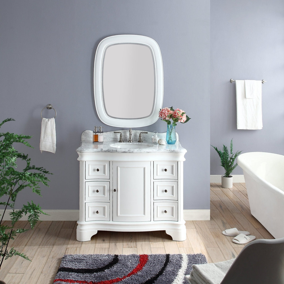 42" Benton Collection Carrara Marble Top Sesto White Bathroom Vanity