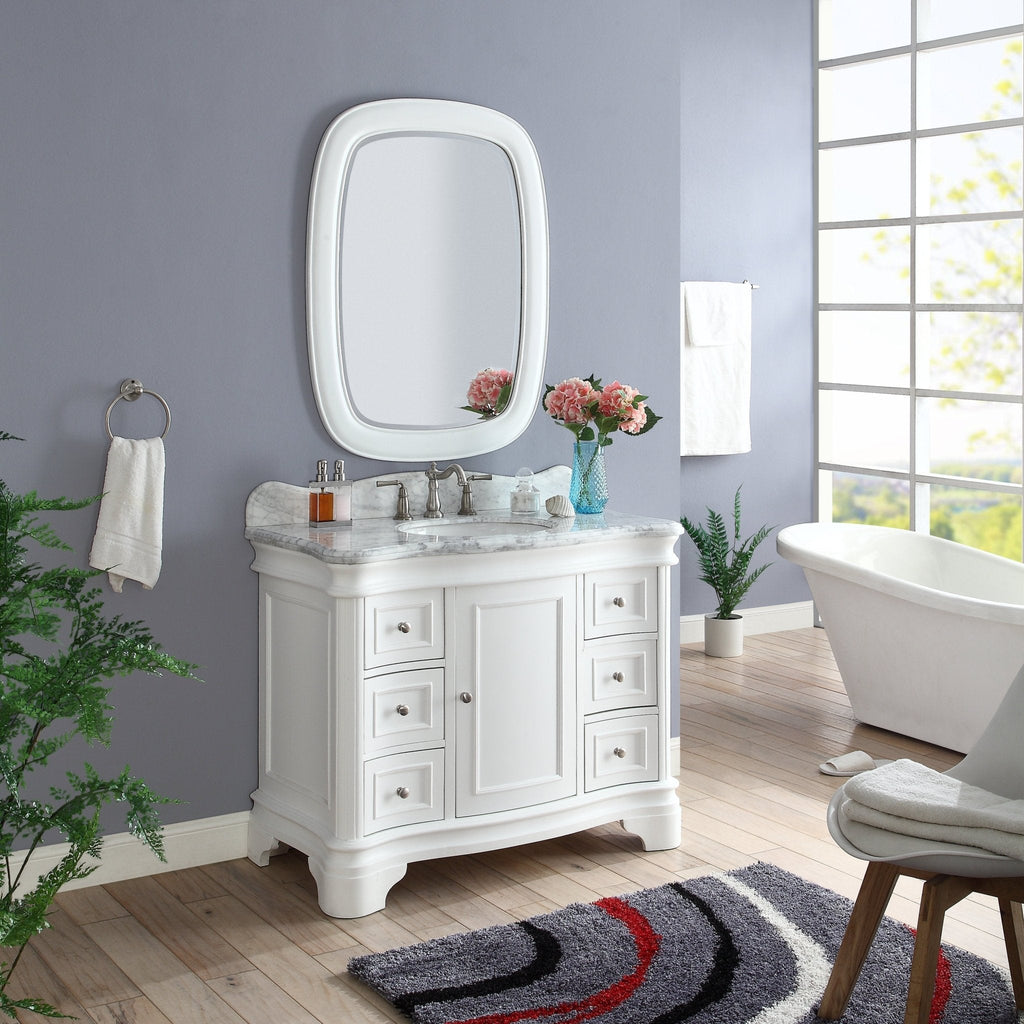42" Benton Collection Carrara Marble Top Sesto White Bathroom Vanity