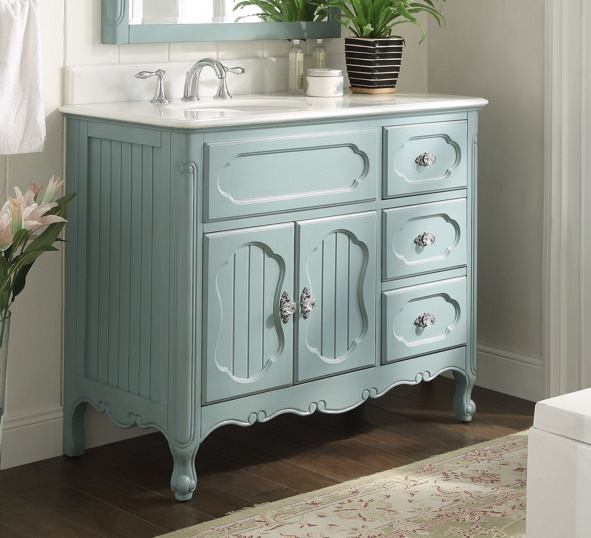 42 Inch Light Blue Charming Cottage Chic Knoxville Vanity With Marble Top
