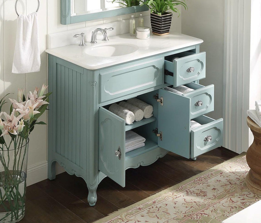 42 Inch Light Blue Charming Cottage Chic Knoxville Vanity With Marble Top