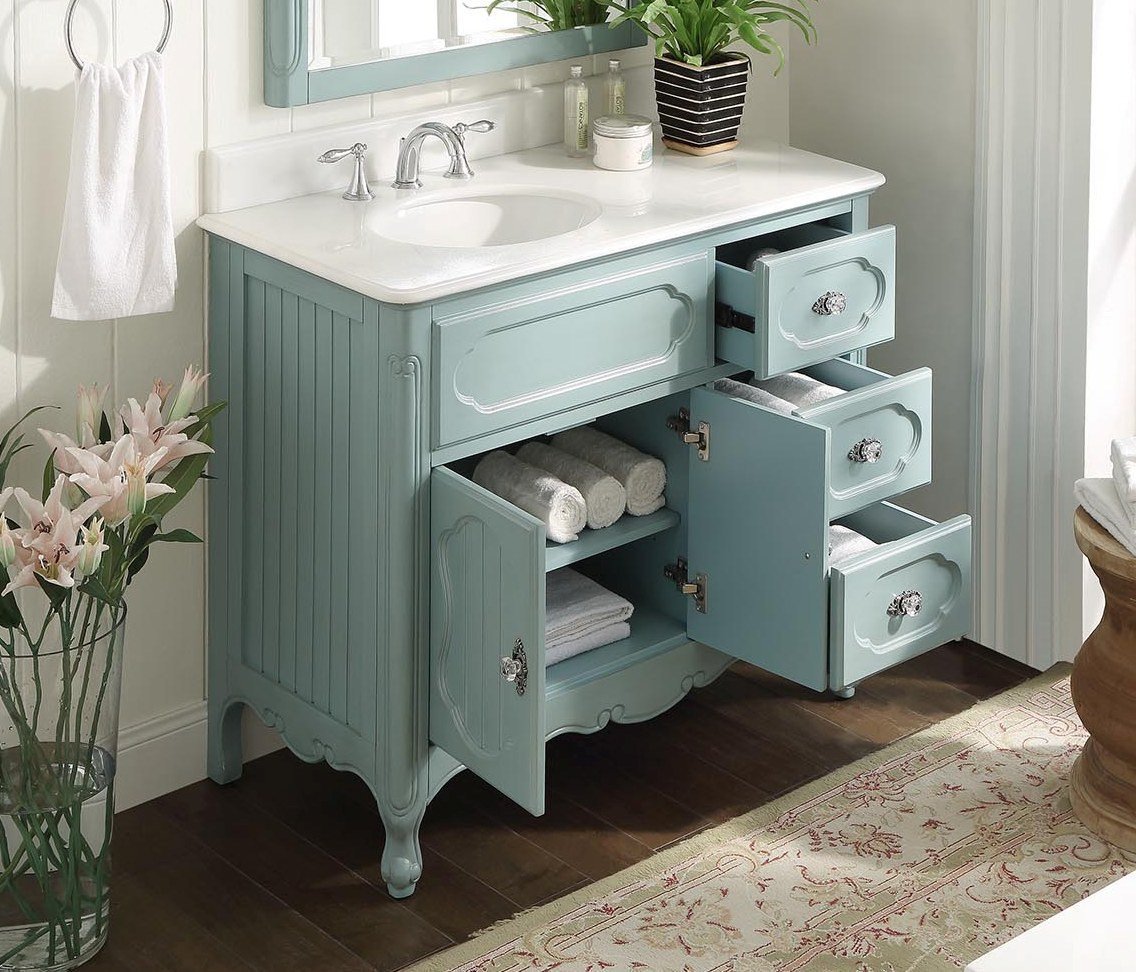 42 Inch Light Blue Charming Cottage Chic Knoxville Vanity With Marble Top
