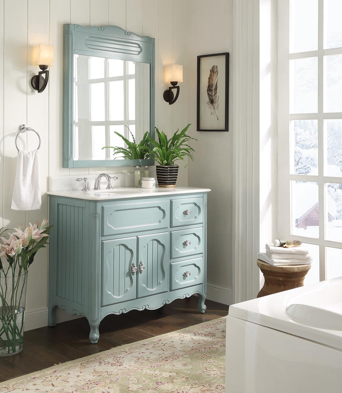 42 Inch Light Blue Charming Cottage Chic Knoxville Vanity With Marble Top
