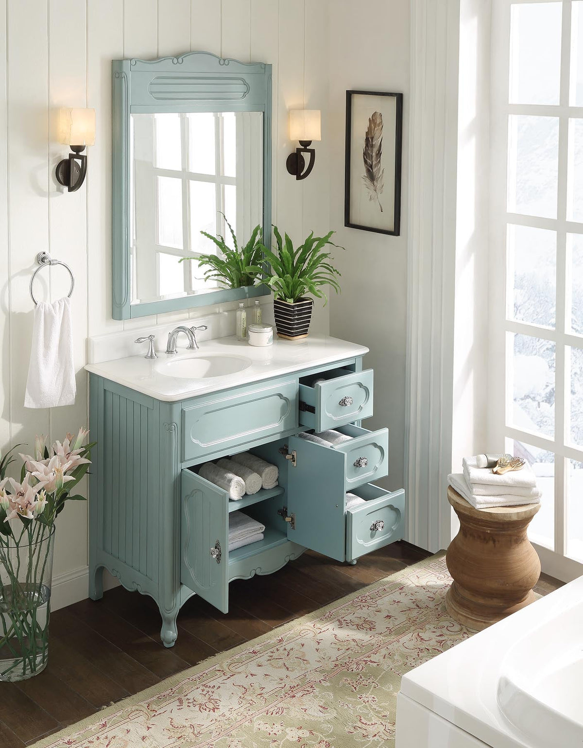 42 Inch Light Blue Charming Cottage Chic Knoxville Vanity With Marble Top