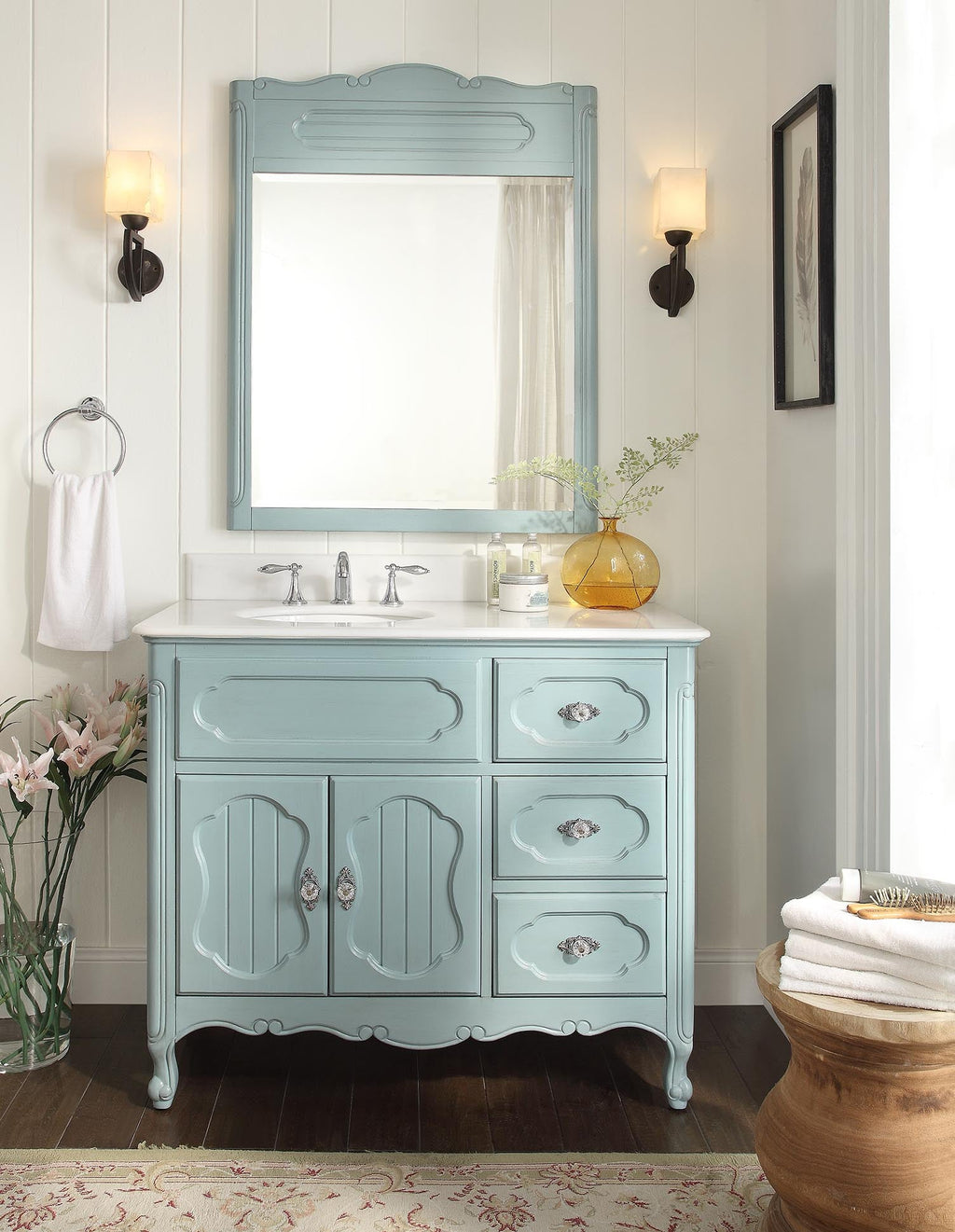 42 Inch Light Blue Charming Cottage Chic Knoxville Vanity With Marble Top