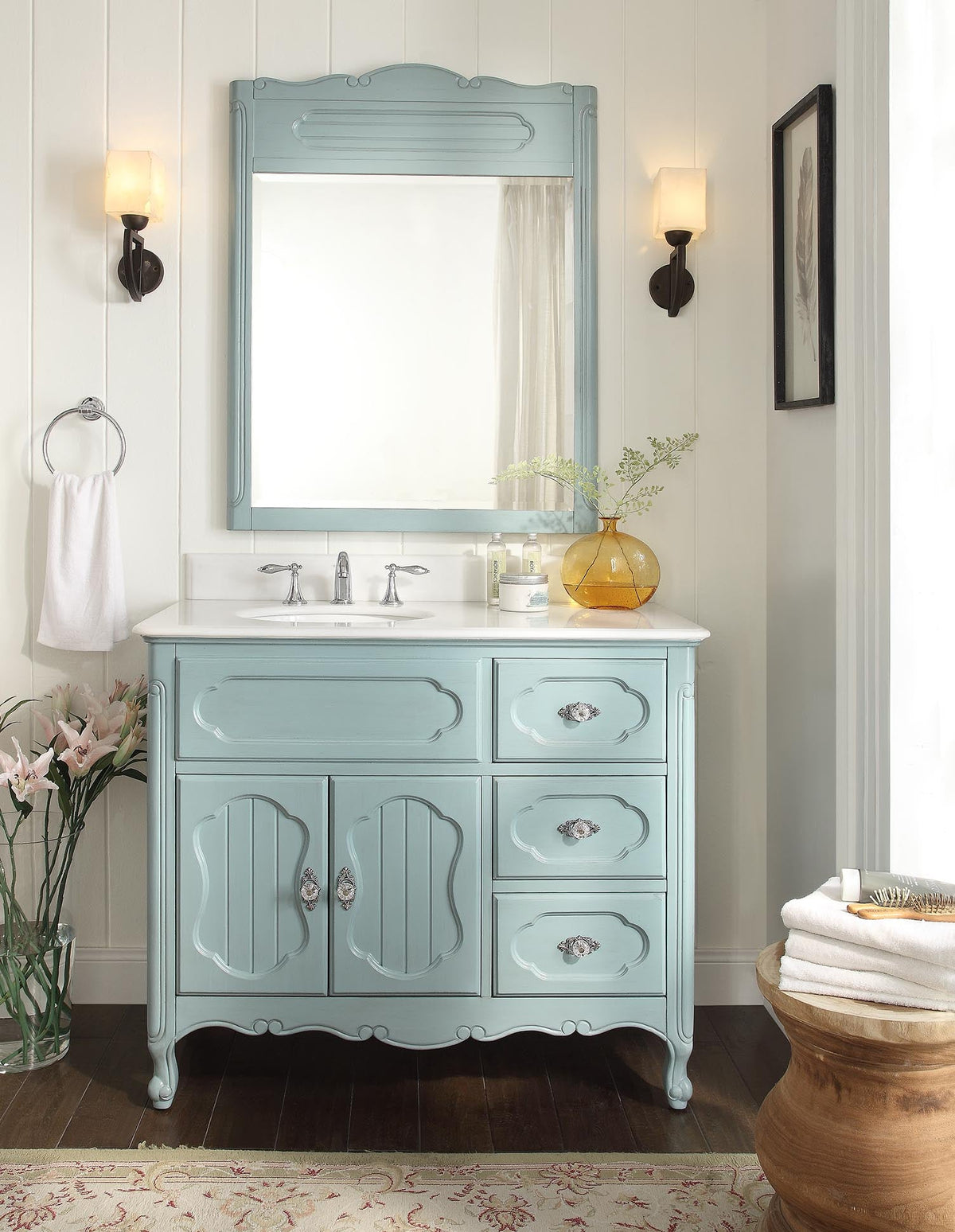 42 Inch Light Blue Charming Cottage Chic Knoxville Vanity With Marble Top