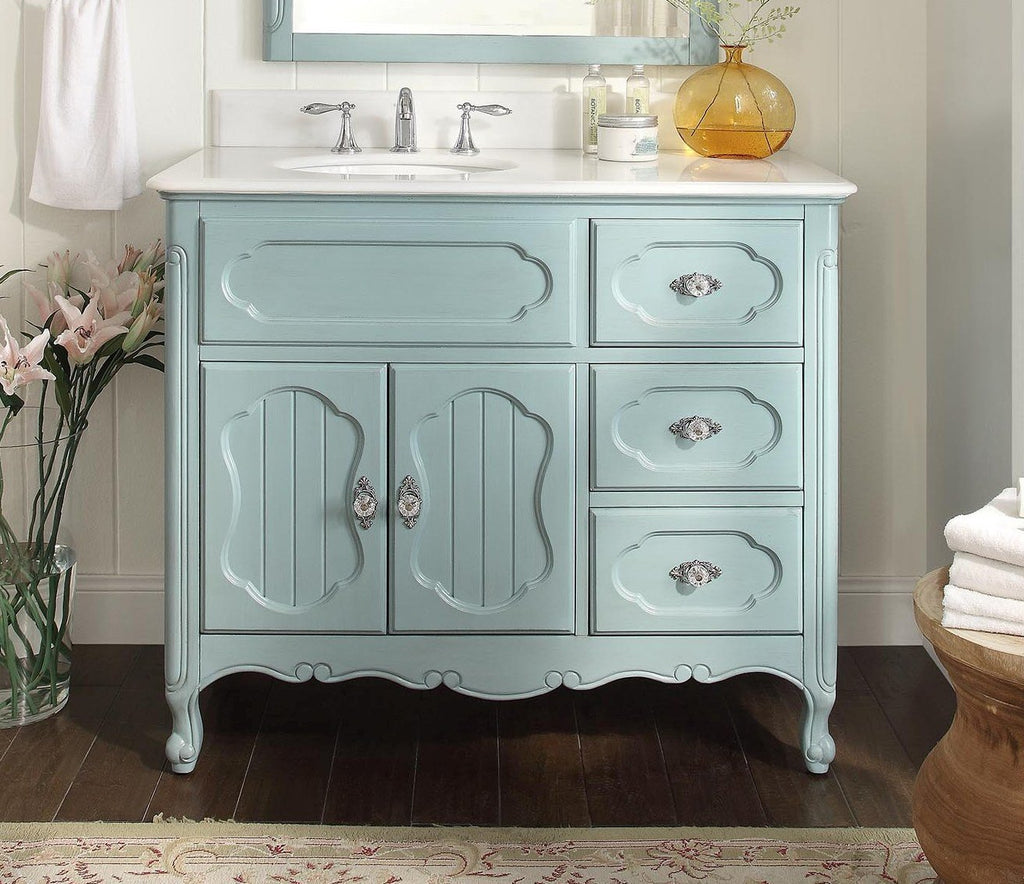 42 Inch Light Blue Charming Cottage Chic Knoxville Vanity With Marble Top