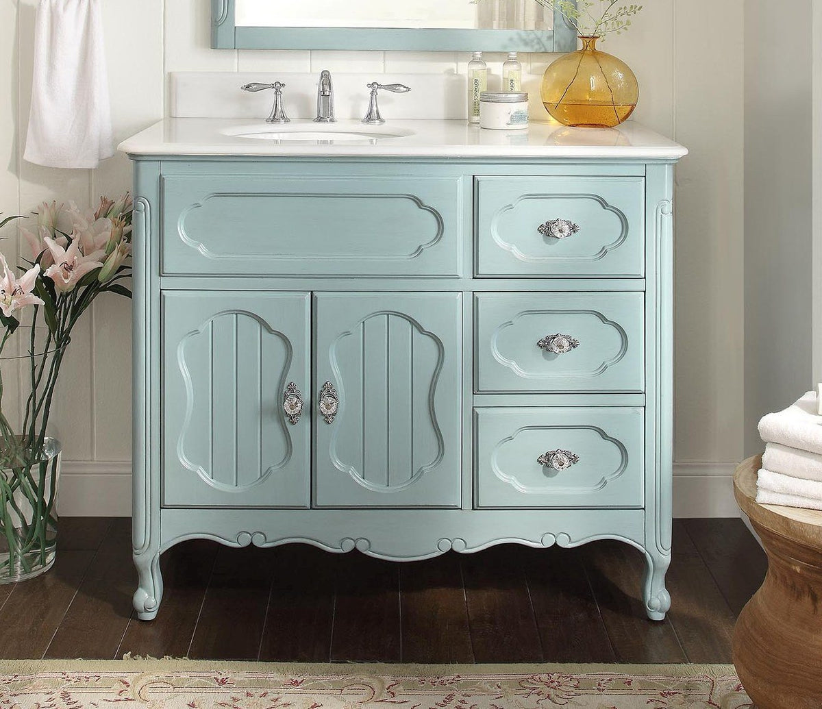 42 Inch Light Blue Charming Cottage Chic Knoxville Vanity With Marble Top