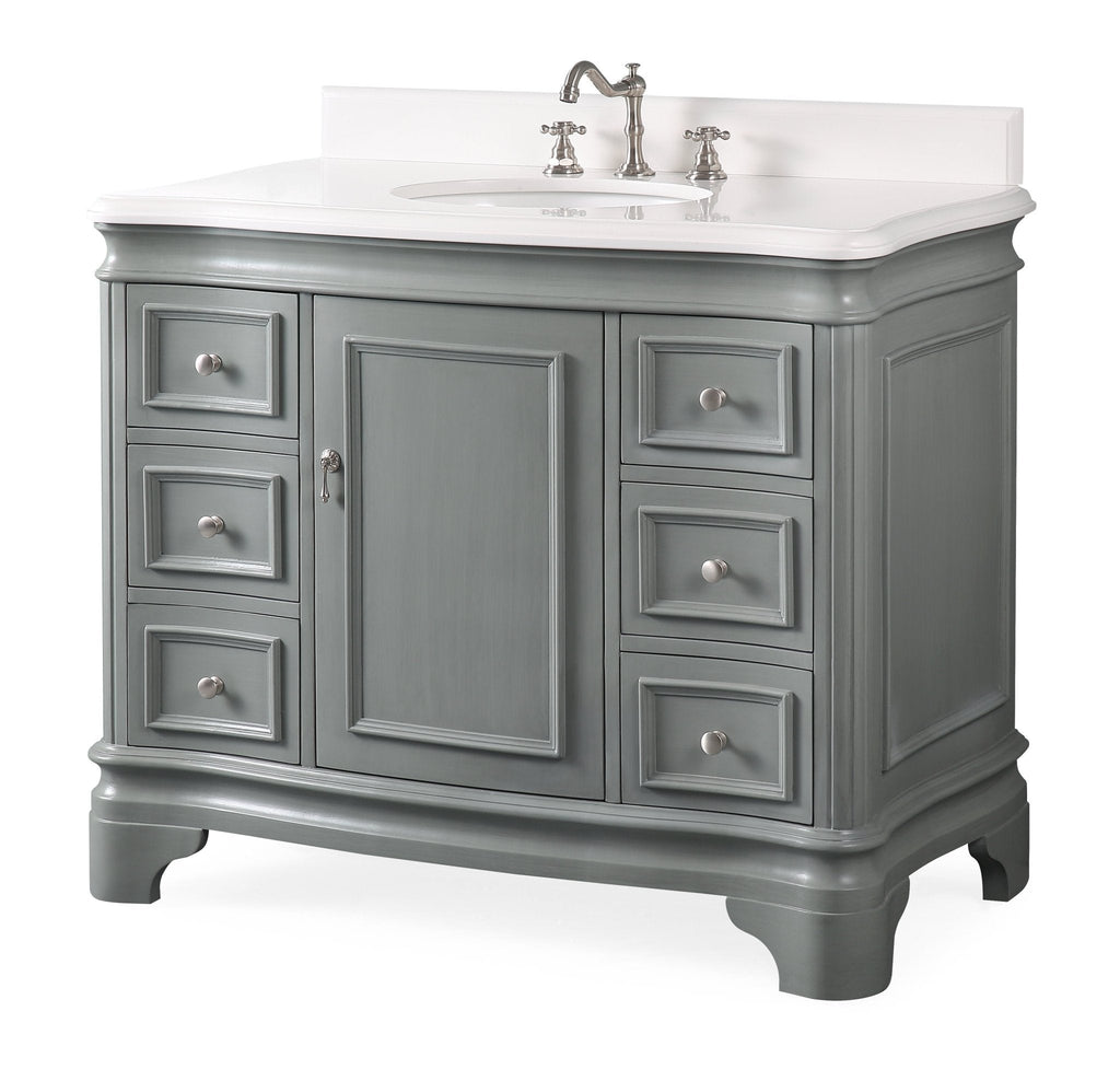 42" Benton Collection Modern Style Sesto Grey Bathroom Vanity