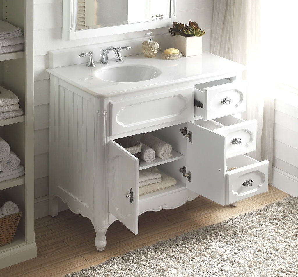 42 Inch White Charming Cottage Chic Knoxville Vanity With Marble Top