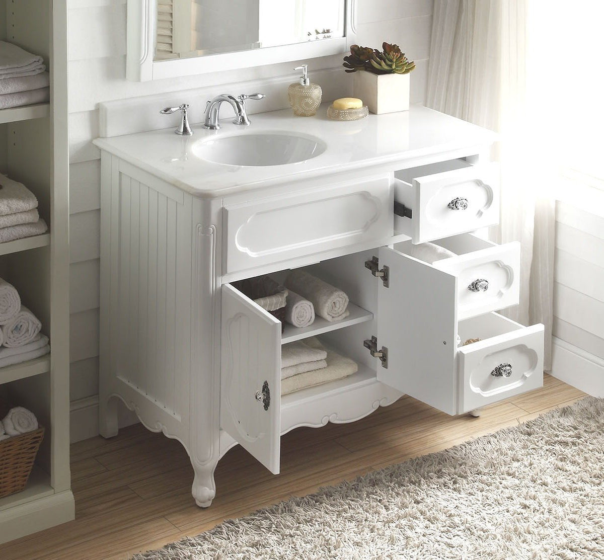 42 Inch White Charming Cottage Chic Knoxville Vanity With Marble Top