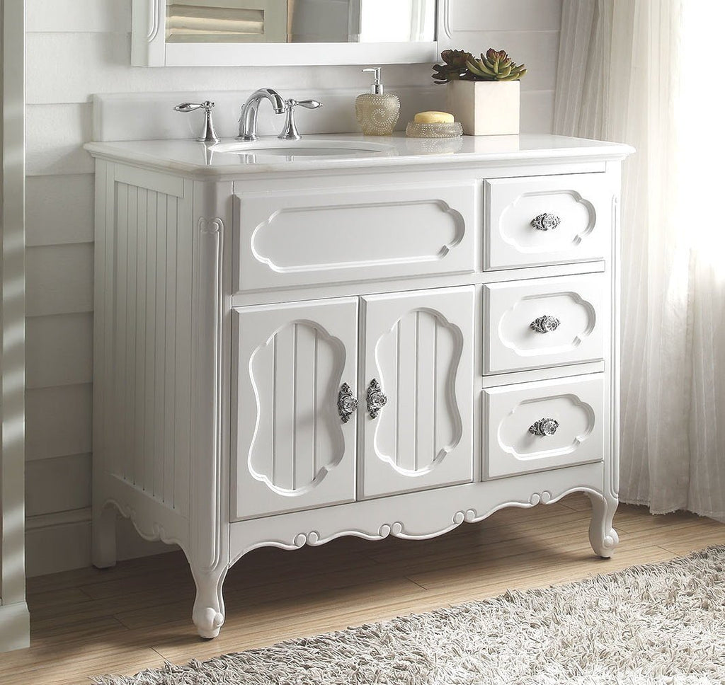 42 Inch White Charming Cottage Chic Knoxville Vanity With Marble Top