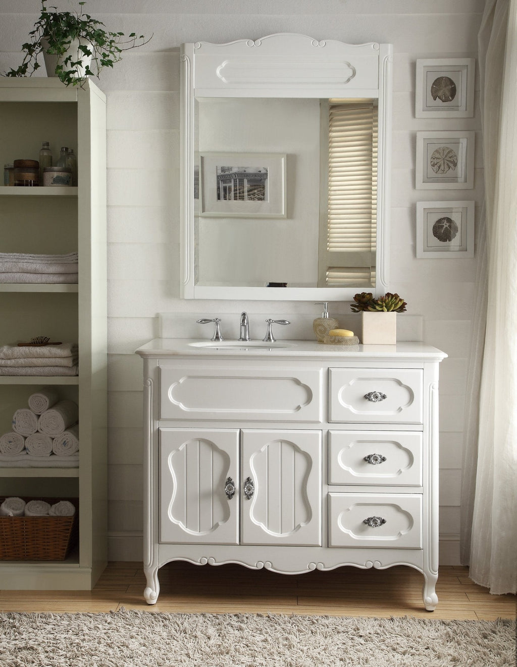 42 Inch White Charming Cottage Chic Knoxville Vanity With Marble Top