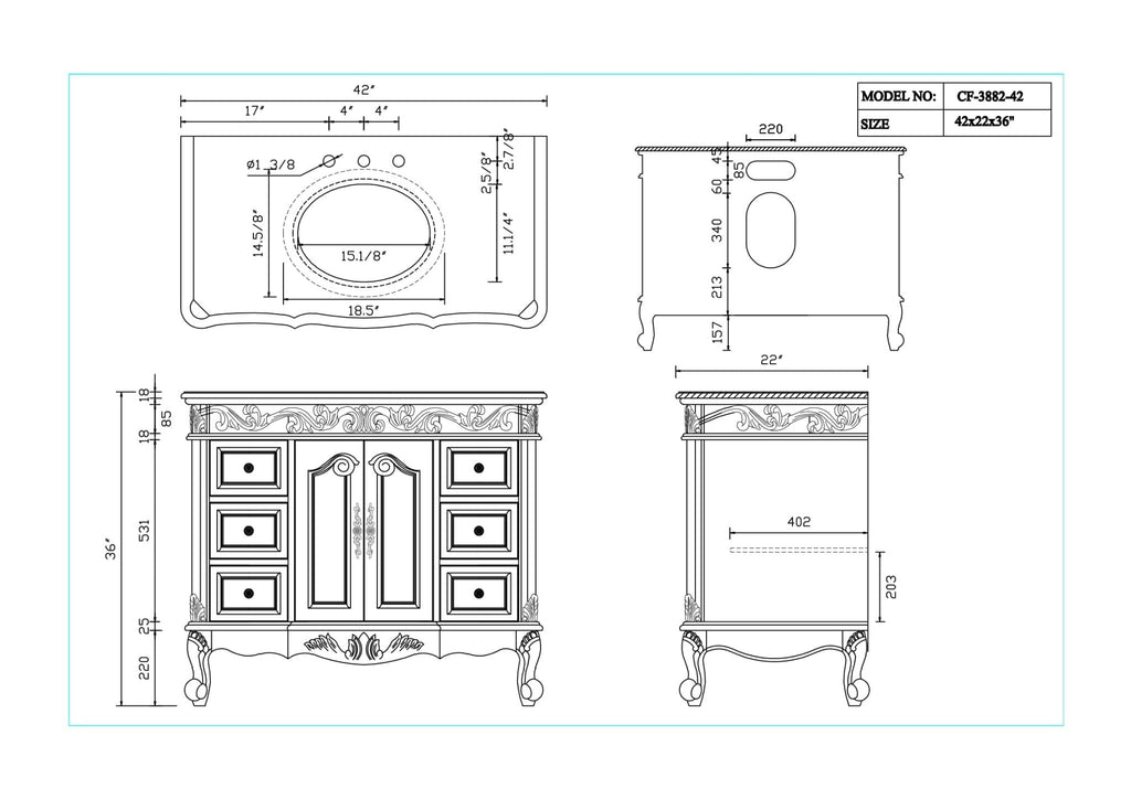 42 Inch Antique White Traditional Style Single Sink Beckham Bathroom Vanity