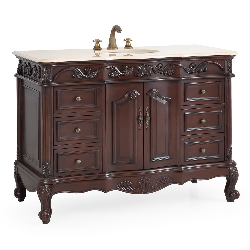 42 Inch Dark Brown Traditional Style Single Sink Cream Marble Countertop Beckham Bathroom Vanity