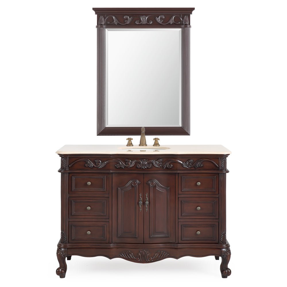 42 Inch Dark Brown Traditional Style Single Sink Cream Marble Countertop Beckham Bathroom Vanity