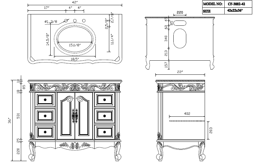 42 Inch Dark Brown Traditional Style Single Sink White Marble Countertop Beckham Bathroom Vanity