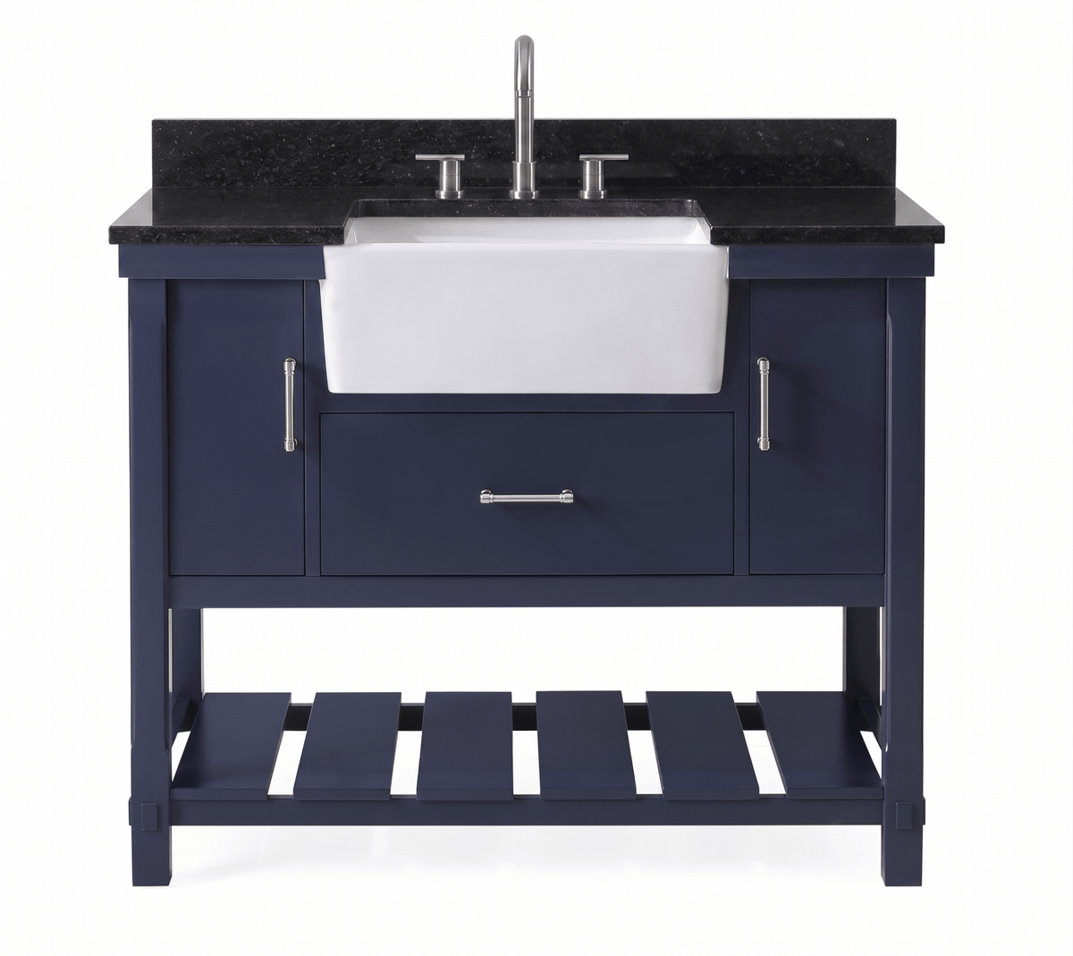 42 Inch Kendia Navy Blue Farmhouse Sink Style Bathroom Vanity With Black Granite Top Fully Assmebled