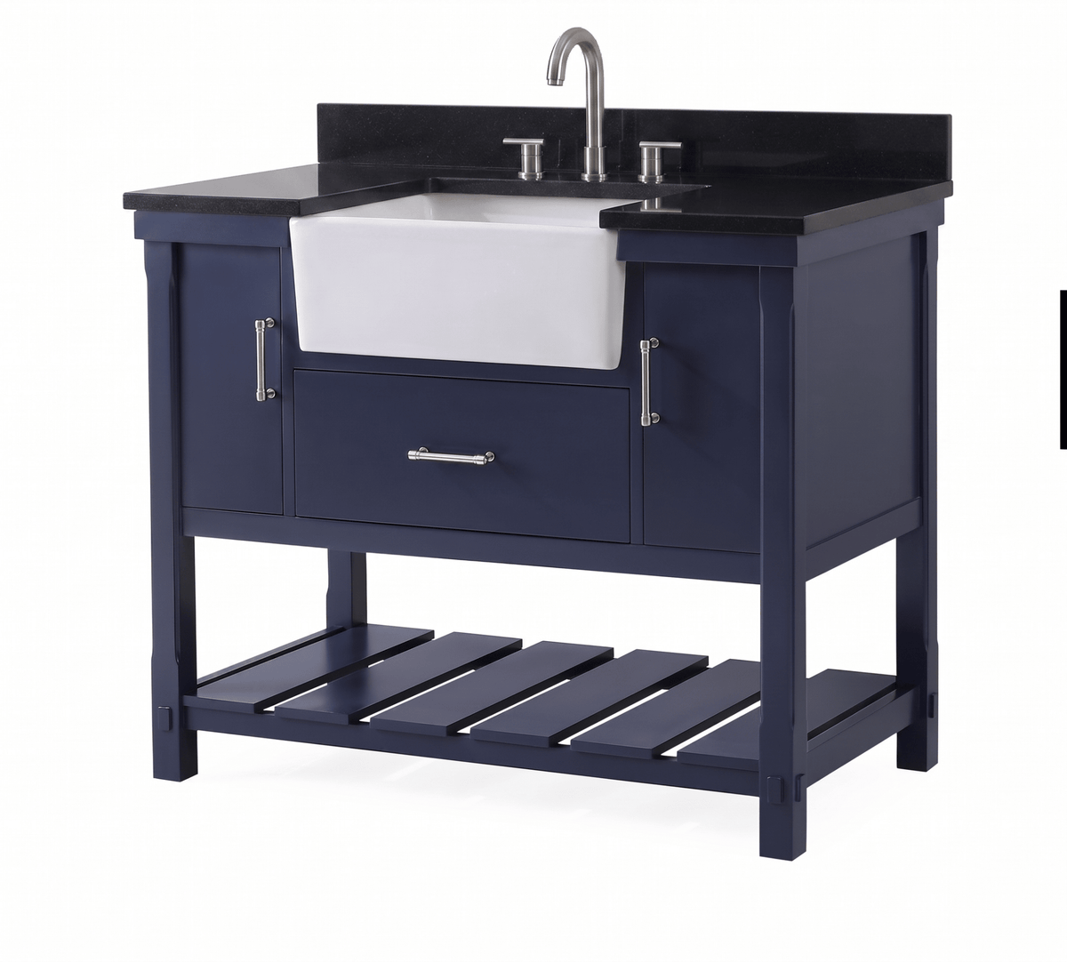 42 Inch Kendia Navy Blue Farmhouse Sink Style Bathroom Vanity With Black Granite Top Fully Assmebled
