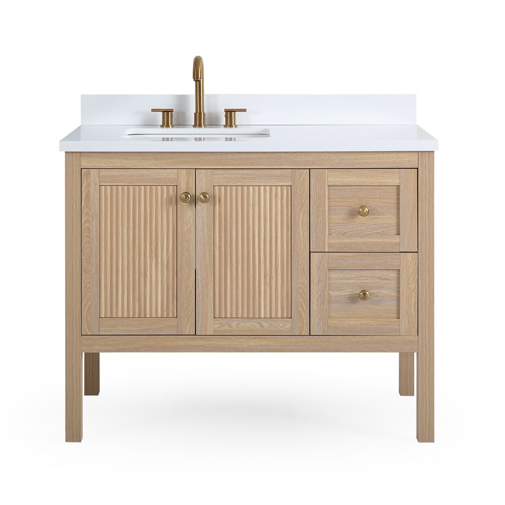42 Inch Modern Light Oak Sera Single Sink Bathroom Vanity With White Quartz Top