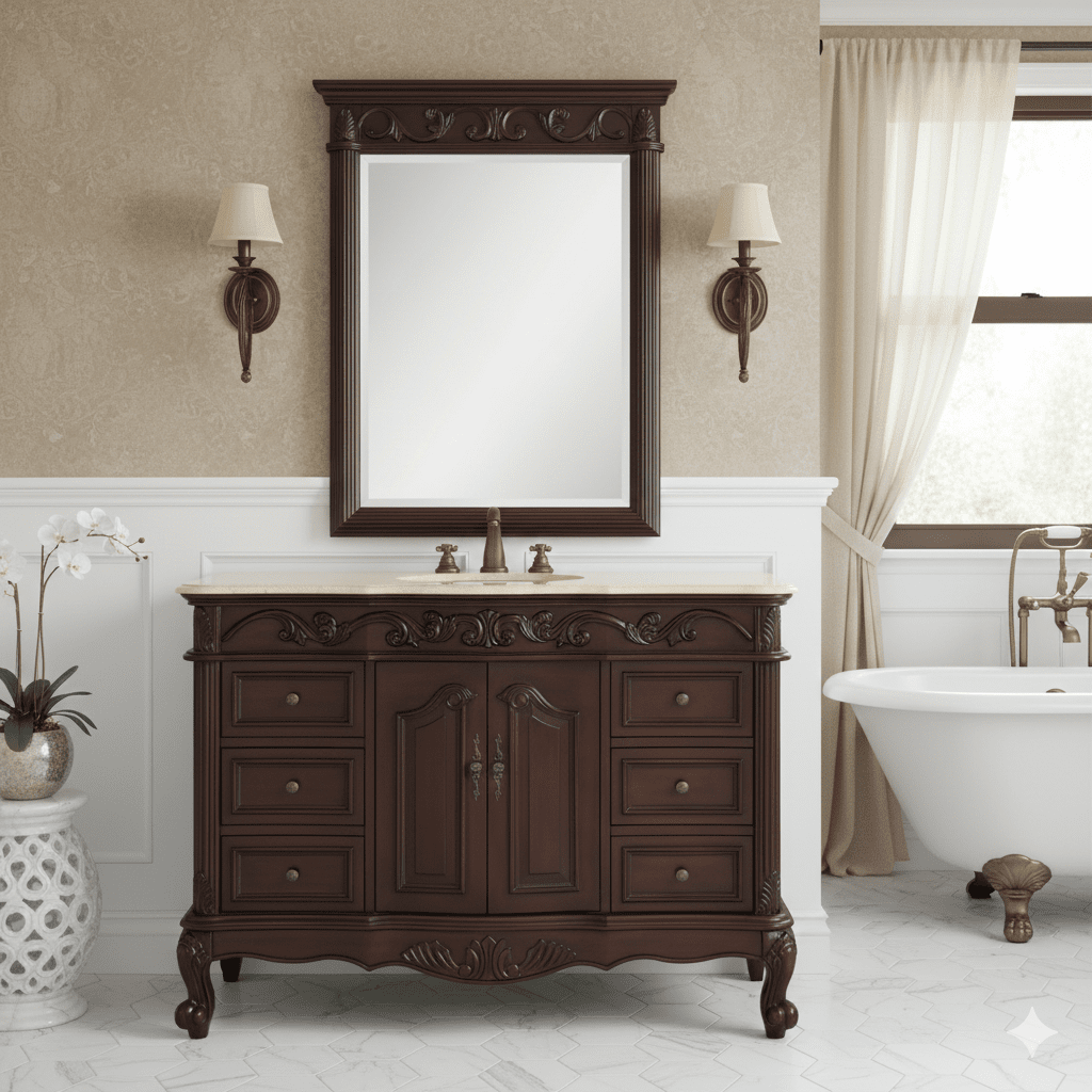 42 inch Traditional Style Cherry Brown Single Sink Cream Countertop Beckham Bathroom Vanity