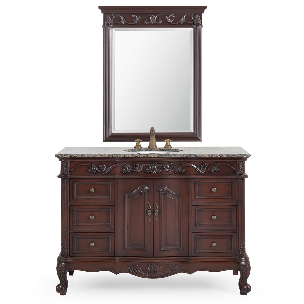 42 inch Traditional Style Cherry Brown Single Sink Cream Marble Countertop Beckham Bathroom Vanity