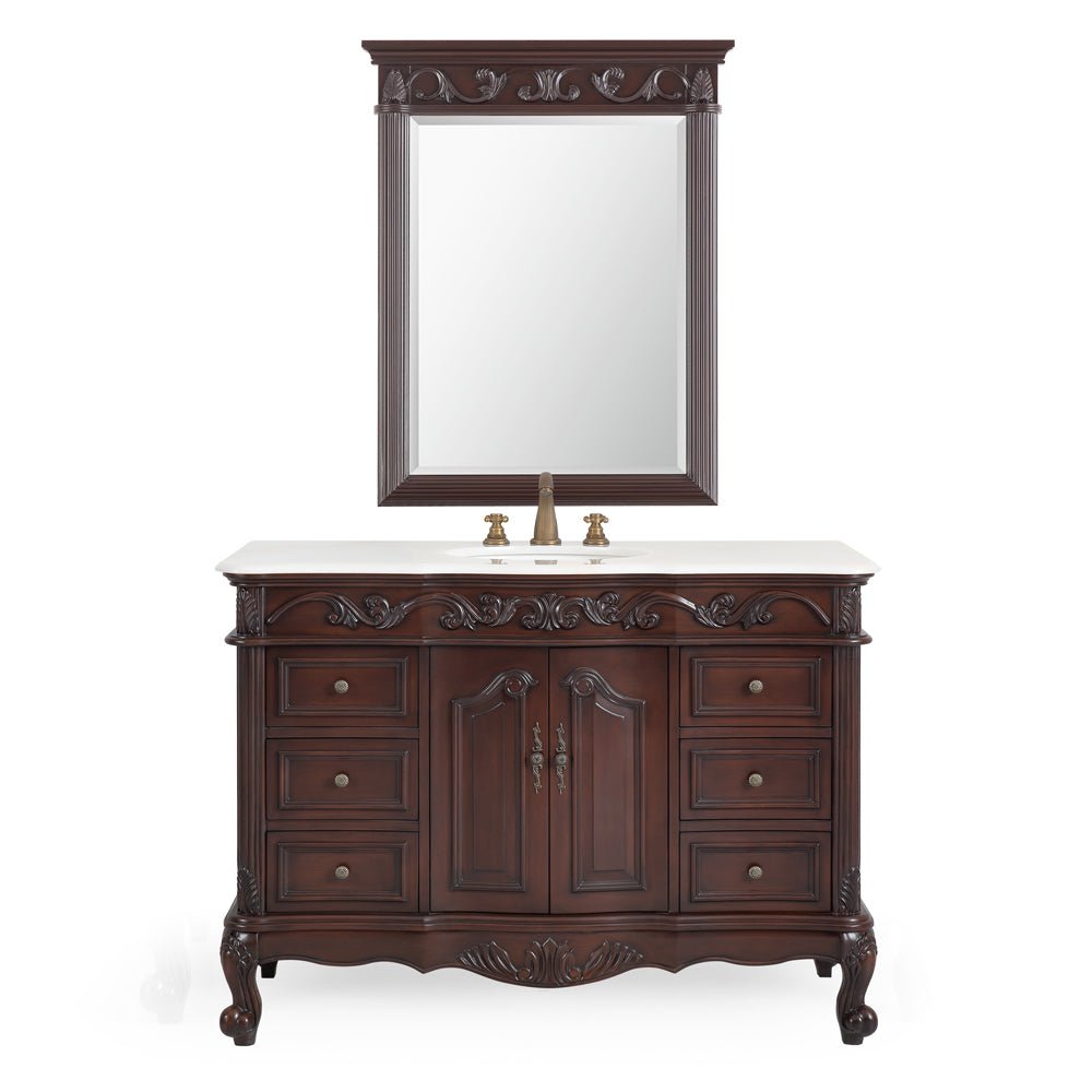 42 inch Traditional Style Cherry Brown Single Sink White Marble Countertop Beckham Bathroom Vanity
