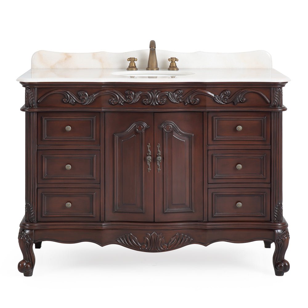 42 inch Traditional Style Cherry Brown Single Sink White Marble Countertop Beckham Bathroom Vanity