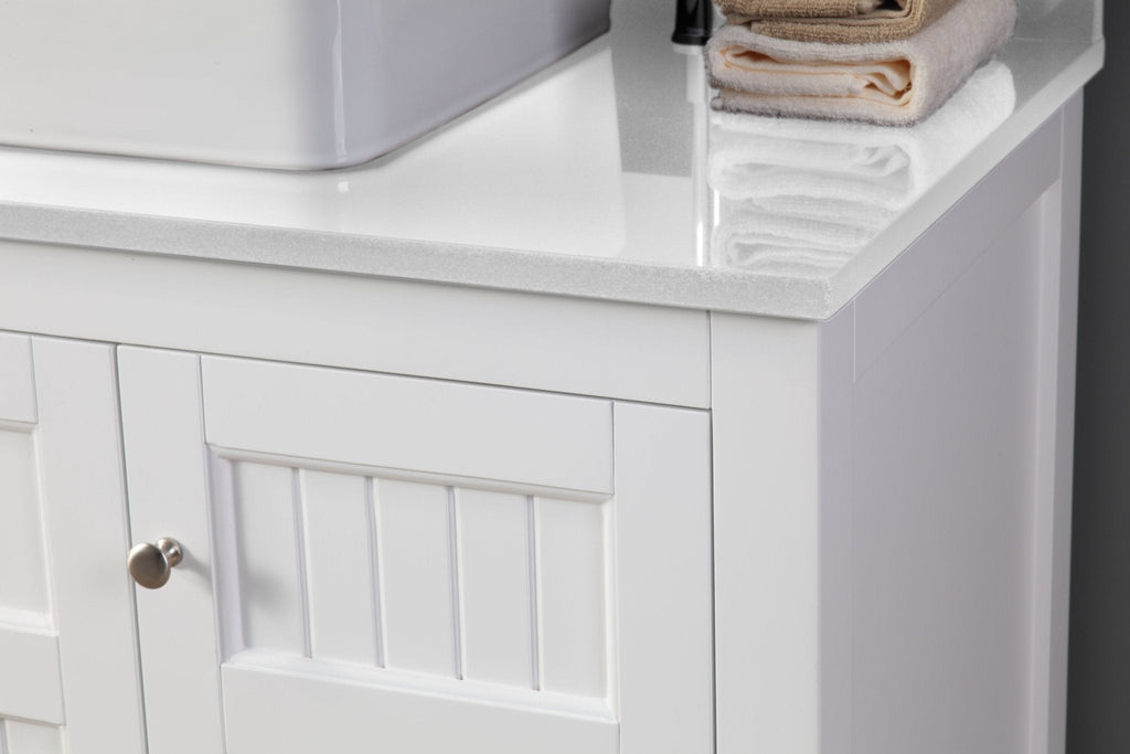 42 Inch White Triadsville Farmhouse Style Vessel Sink Bathroom Vanity - Chans Furniture