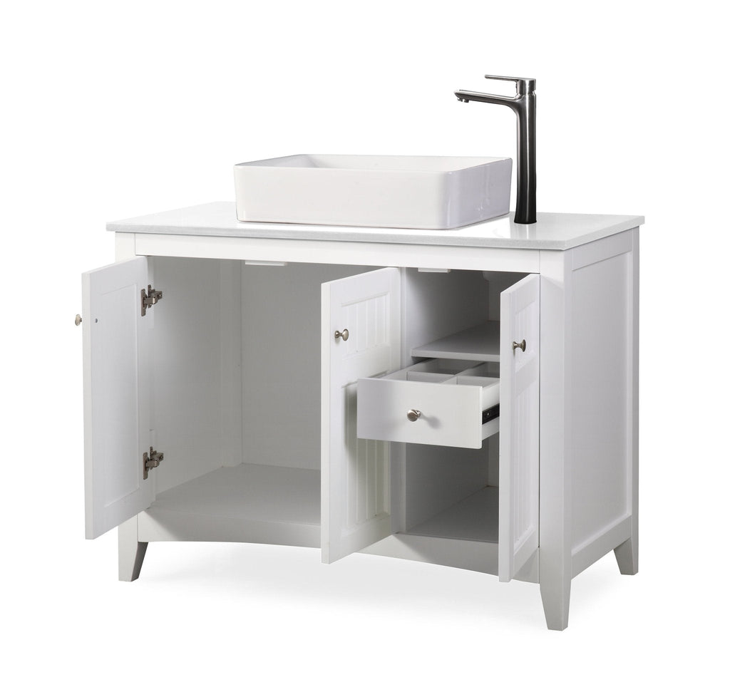 42 Inch White Triadsville Farmhouse Style Vessel Sink Bathroom Vanity - Chans Furniture