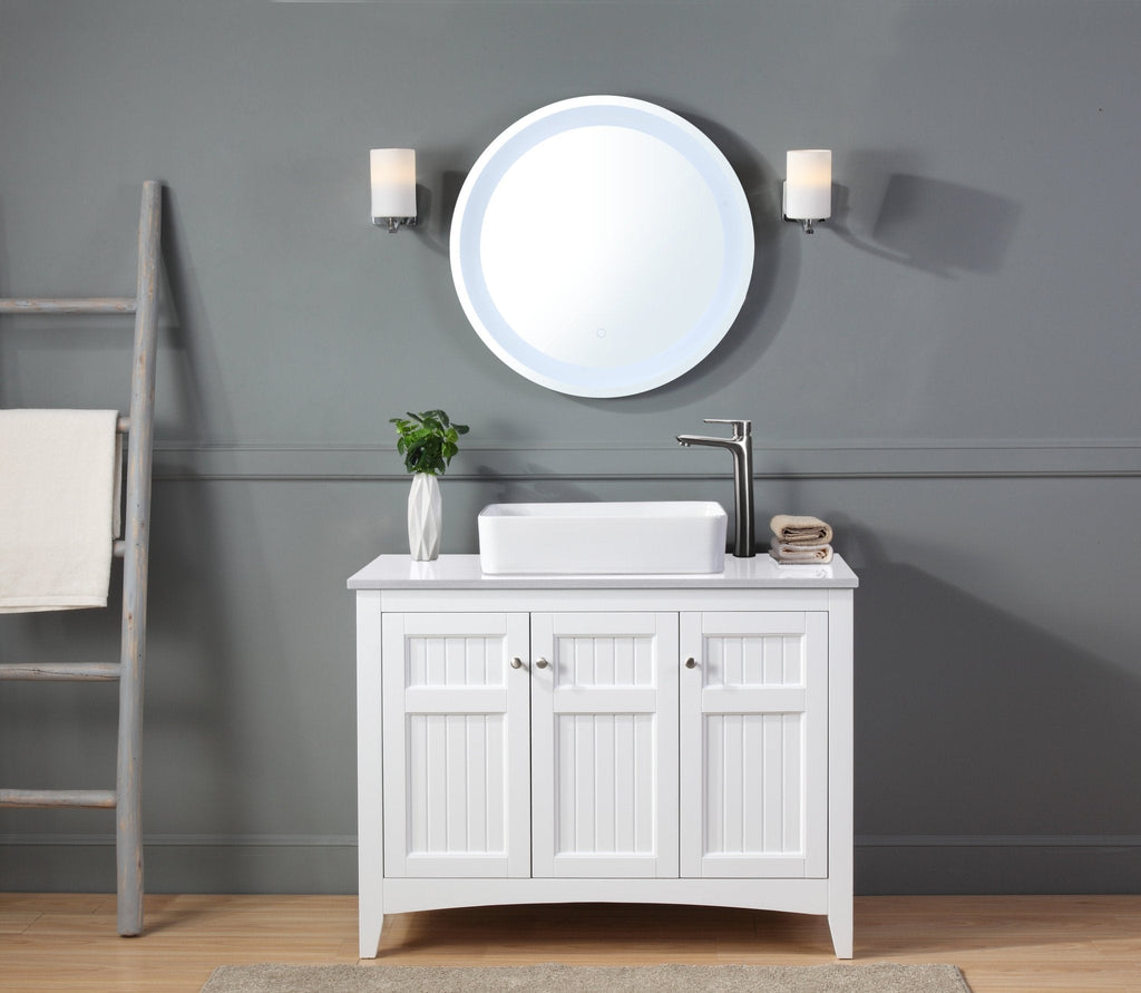 42 Inch White Triadsville Farmhouse Style Vessel Sink Bathroom Vanity - Chans Furniture