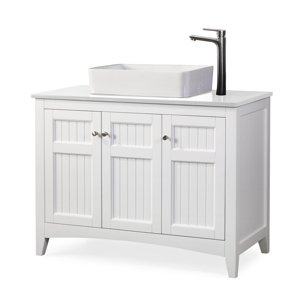 42 Inch White Triadsville Farmhouse Style Vessel Sink Bathroom Vanity - Chans Furniture