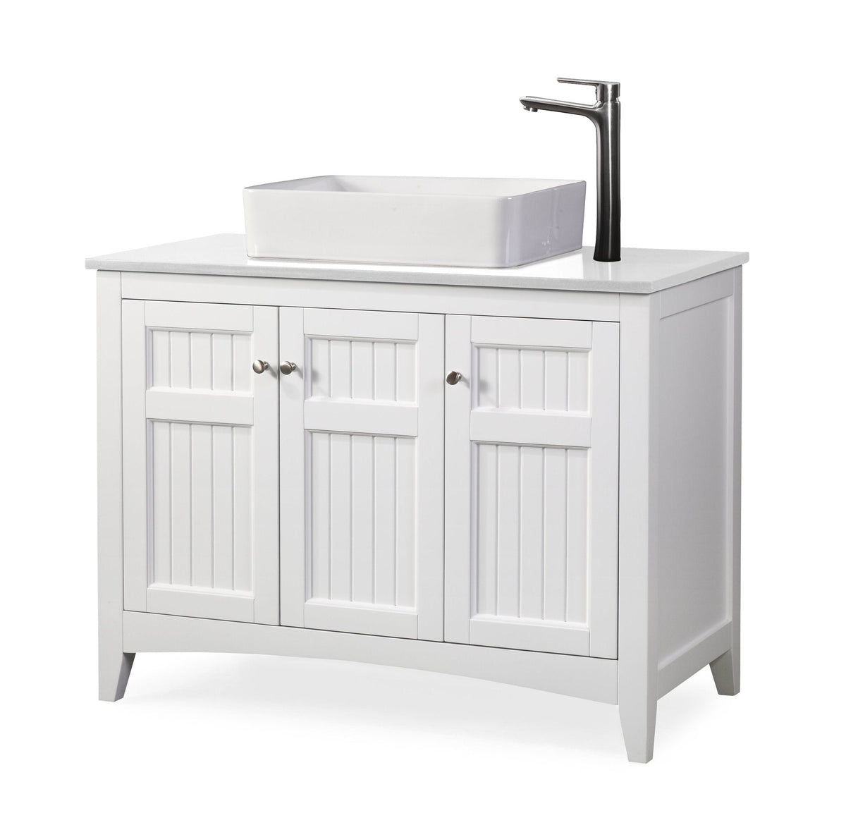 42 Inch White Triadsville Farmhouse Style Vessel Sink Bathroom Vanity - Chans Furniture