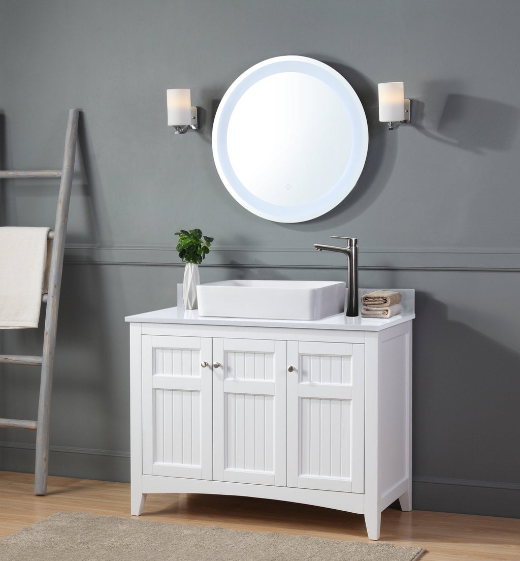 42 Inch White Triadsville Farmhouse Style Vessel Sink Bathroom Vanity - Chans Furniture