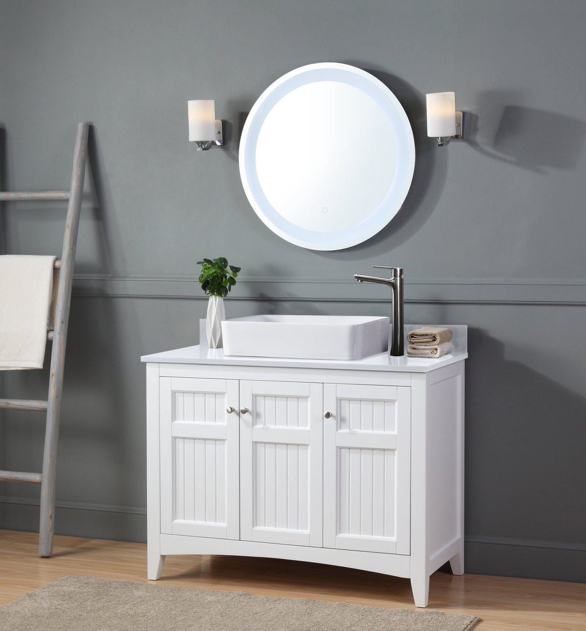 42 Inch White Triadsville Farmhouse Style Vessel Sink Bathroom Vanity - Chans Furniture