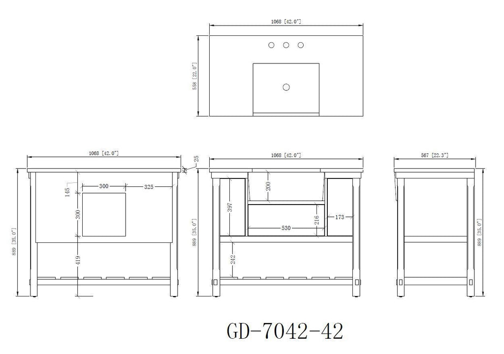 42-Inches Kendia Farmhouse Sink Bathroom Vanity - GD-7042-WT42-GT - Chans Furniture