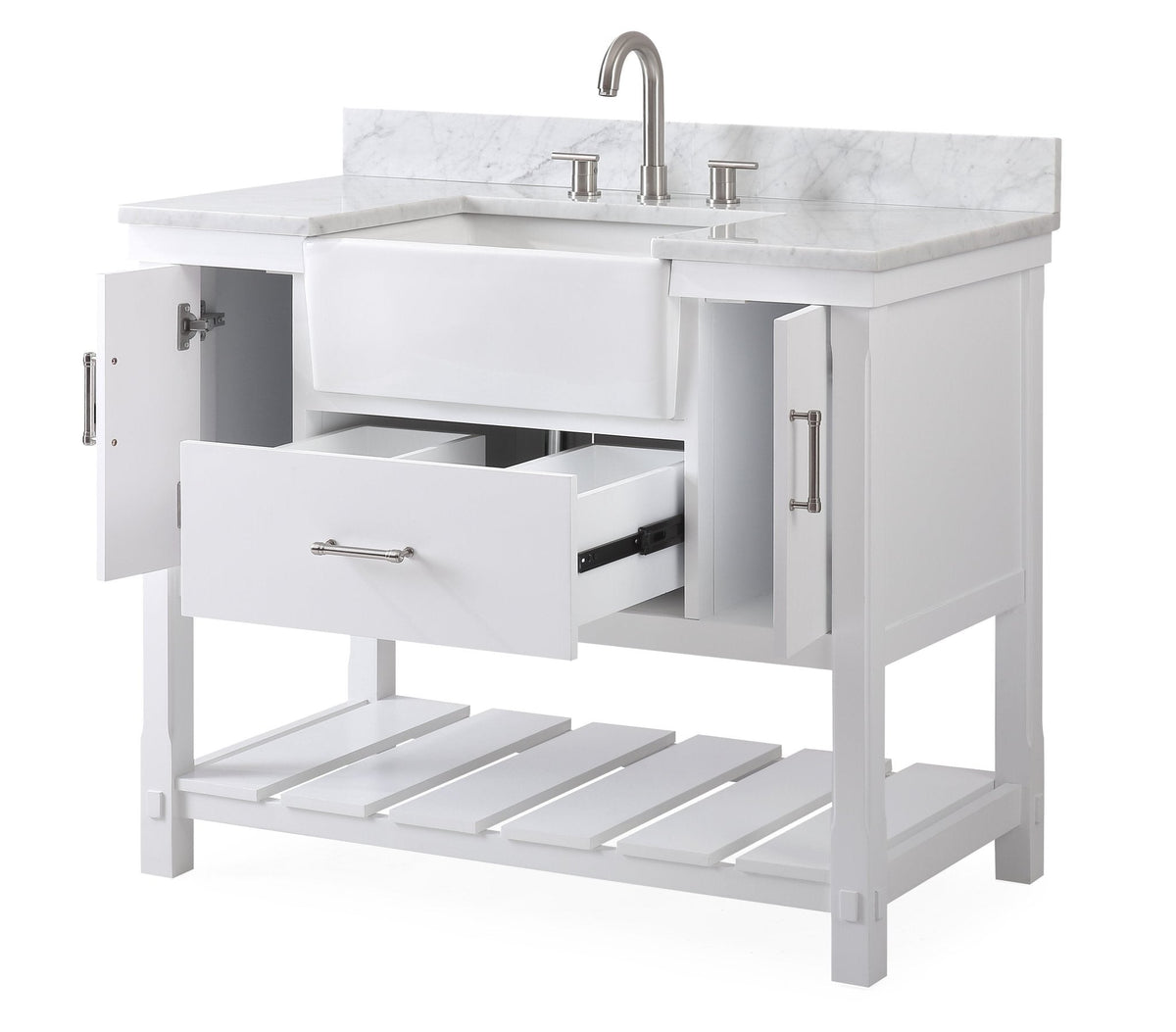 42-Inches Kendia Farmhouse Sink Bathroom Vanity - GD-7042-WT42-GT - Chans Furniture