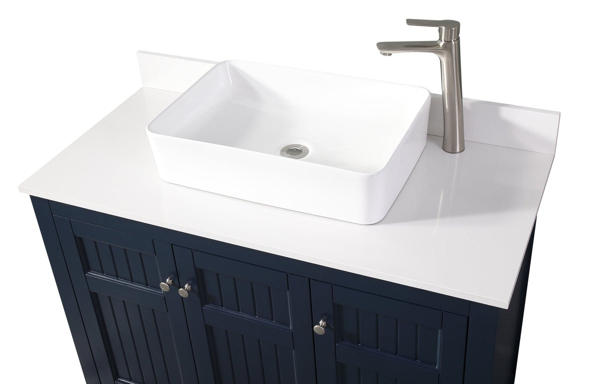 42 Inch Navy Blue Triadsville Cottage - Style Vessel Sink Bathroom Vanity With White Quartz Top