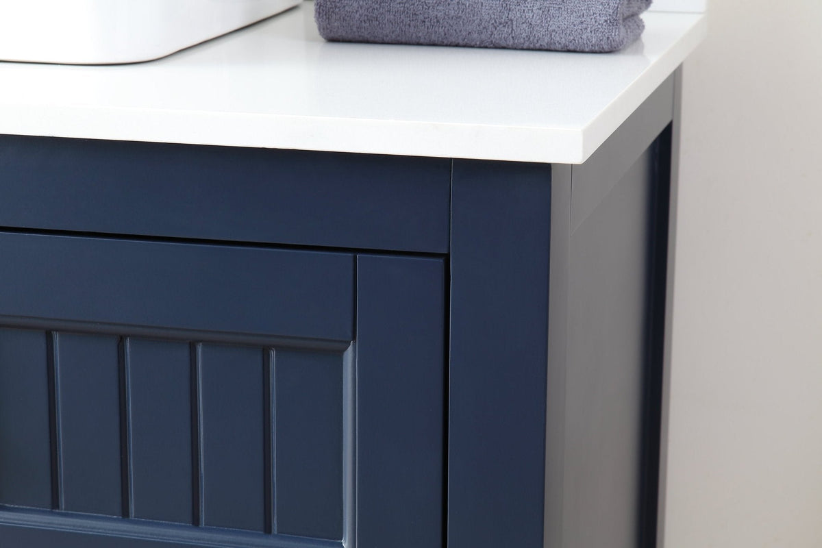 42 Inch Navy Blue Triadsville Cottage - Style Vessel Sink Bathroom Vanity With White Quartz Top