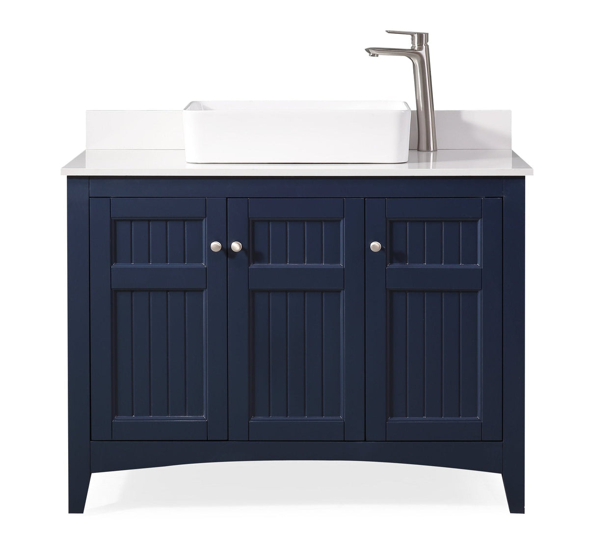 42 Inch Navy Blue Triadsville Cottage - Style Vessel Sink Bathroom Vanity With White Quartz Top