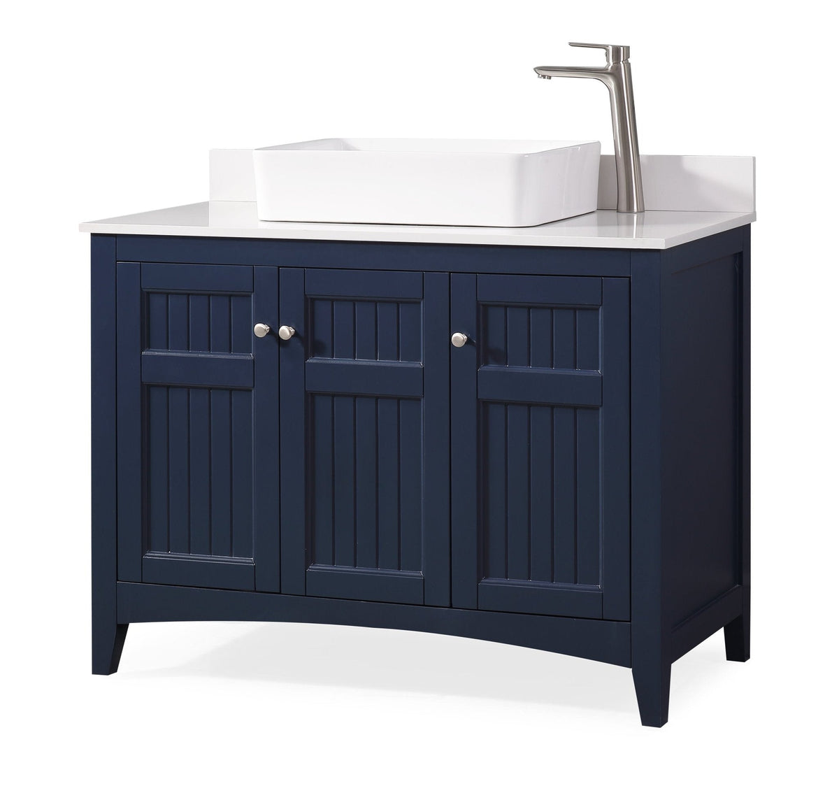 42 Inch Navy Blue Triadsville Cottage - Style Vessel Sink Bathroom Vanity With White Quartz Top