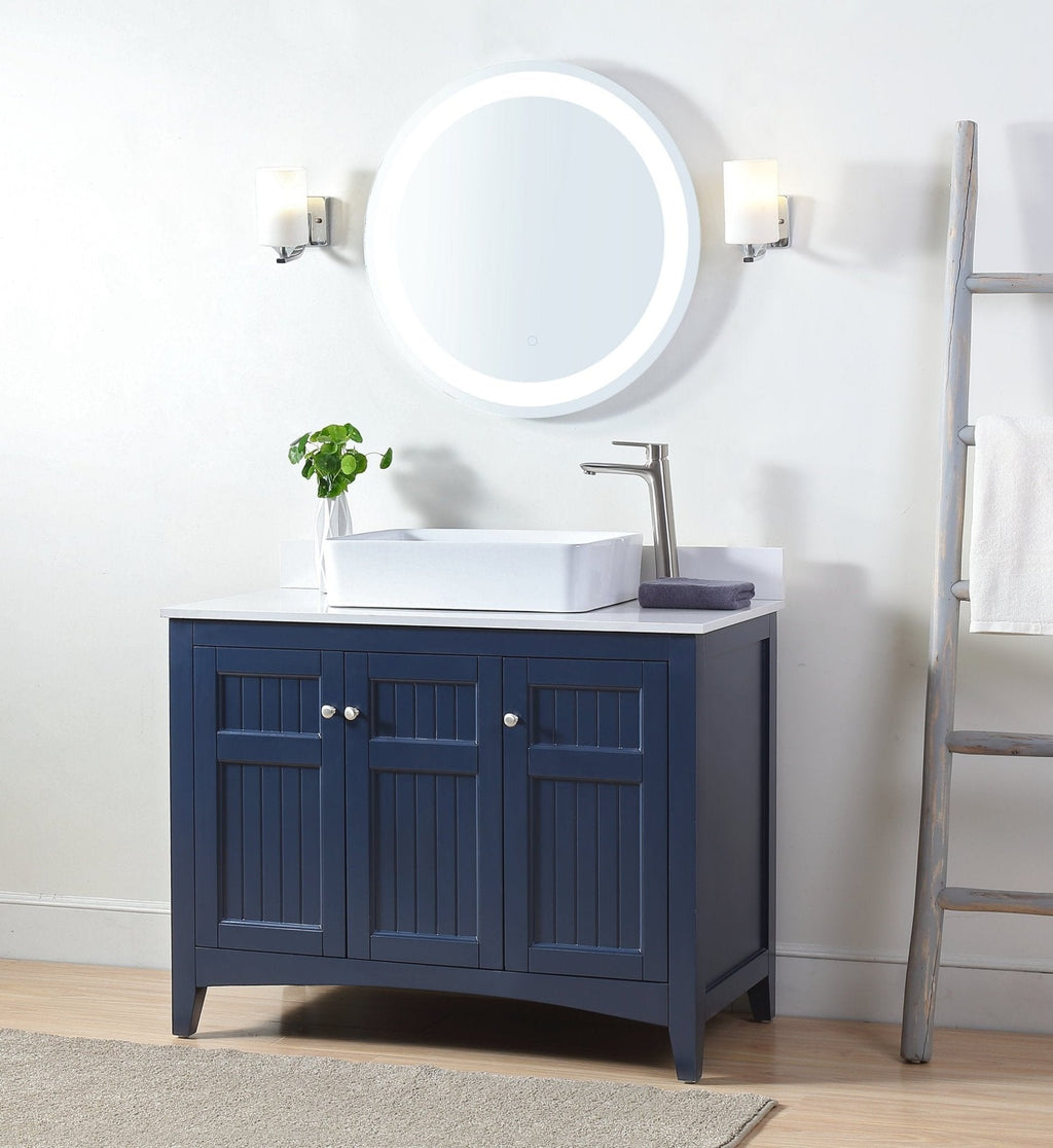 42 Inch Navy Blue Triadsville Cottage - Style Vessel Sink Bathroom Vanity With White Quartz Top