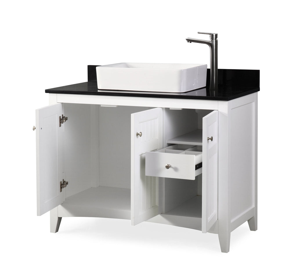 42 Inch White Triadsville Vessel Sink Bathroom Vanity With Black Granite Top & Faucet Set