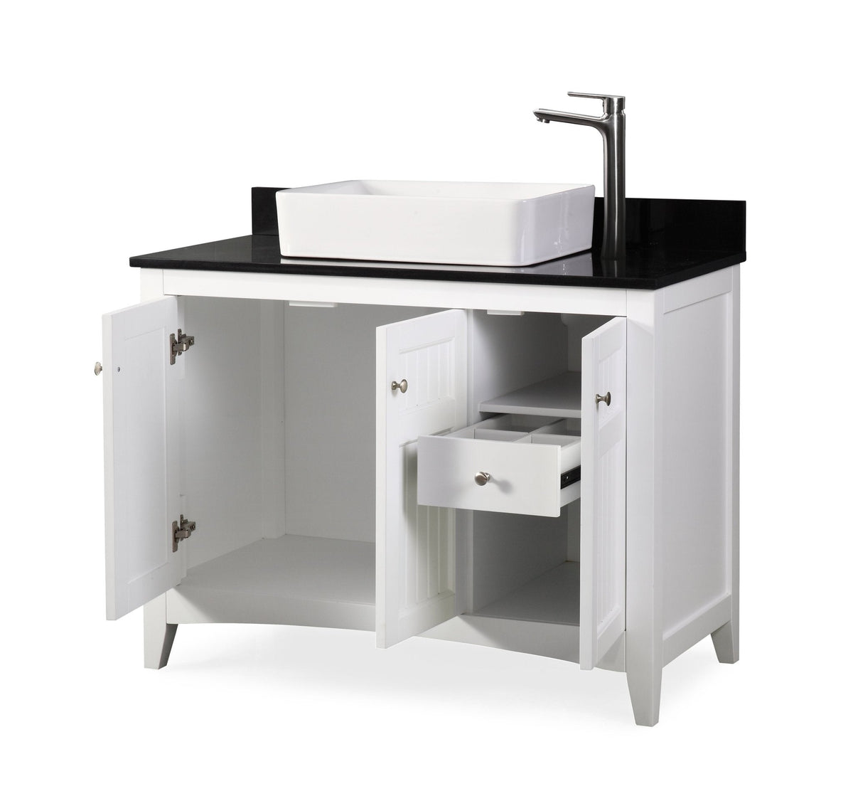 42 Inch White Triadsville Vessel Sink Bathroom Vanity With Black Granite Top & Faucet Set